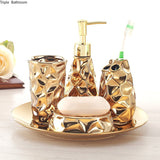 Ceramic bathroom set four-piece Gold tooth brush holder Soap Dispenser soap box bathroom decoration accessories Wedding gifts - Divine Diva Beauty