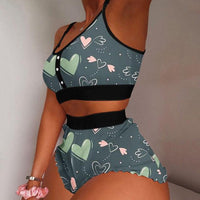 2 Pieces Strawberry Print Frill Hem Cami Pajama Set Sleepwear lingerie - Divine Diva Beauty