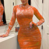 Pleated Long Sleeve Party Dress Evening Plus avail - Divine Diva Beauty