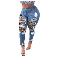 plus size avail high waist ripped leopard print slim jeans pants - Divine Diva Beauty