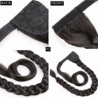 Super Long Wrap Around Jumbo Pre Braided Ponytail Ombre Brown Blonde Synthetic Hair Extensions - Divine Diva Beauty