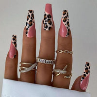 24Pcs/Box Detachable Ballerina False Nails Press On Nails French Coffin Fake Nails with Leopard Design Full Cover Nail Tips - Divine Diva Beauty