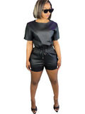 Faux Leather Active Sweatsuit Vintage Women's Set T-shirts and Short set - Divine Diva Beauty