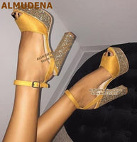 Gold Pink Chunky Heel Sandals 11+ - Divine Diva Beauty