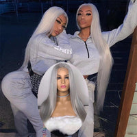 32 30 Inch HD Transparent Lace Frontal Wig Brazilian Straight Silver Grey 13x4 Lace Front Colored Human Hair Wigs Remy - Divine Diva Beauty