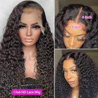 13x6 Water Wave Lace Front Wig Curly Wigs Human Hair Bob Pre Plucked 30 Inch 13x4 Hd Transparent Deep Wave Frontal Wig - Divine Diva Beauty