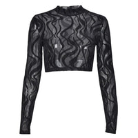 Sexy Black Mesh Sheer Crop Tops shirt - Divine Diva Beauty