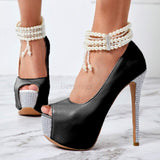 Peep Toe Pearl Stiletto Pumps shoes 11+ - Divine Diva Beauty