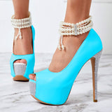 Peep Toe Pearl Stiletto Pumps shoes 11+ - Divine Diva Beauty