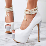 Peep Toe Pearl Stiletto Pumps shoes 11+ - Divine Diva Beauty