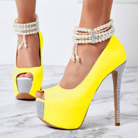 Peep Toe Pearl Stiletto Pumps shoes 11+ - Divine Diva Beauty