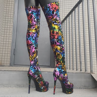 Over Knee High Boots Elastic Round Toe High Heels Platform Boots 11+ - Divine Diva Beauty