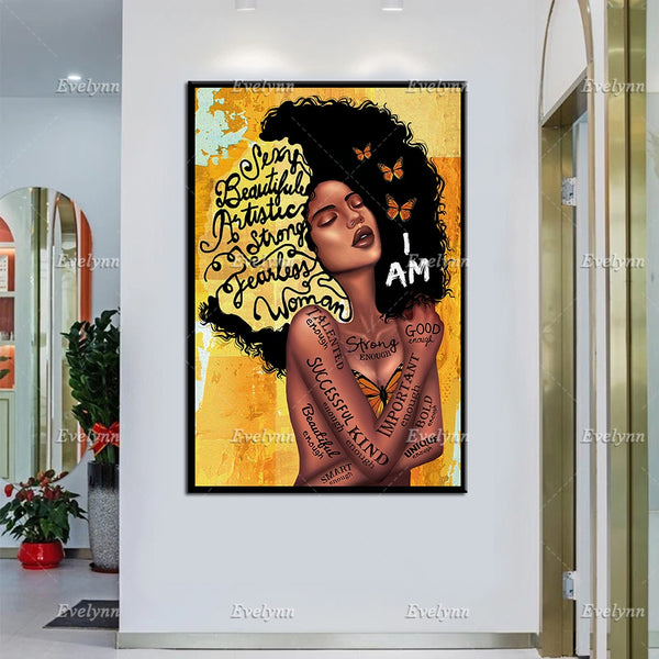 I Am Black Queen Canvas, Black Women Poster,Afro Women Art, African American Queen Art Print, Afro Girl Home Decor Unique Gift - Divine Diva Beauty