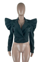 Button Up Crop Jacket Deep V Puff Sleeve outerwear plus size avail - Divine Diva Beauty