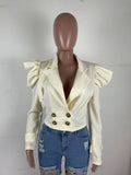 Button Up Crop Jacket Deep V Puff Sleeve outerwear plus size avail - Divine Diva Beauty