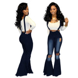 all-match wide-legged knee-hole denim micro flared overalls pants - Divine Diva Beauty