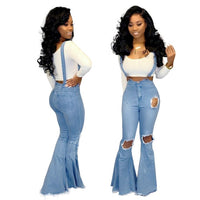 all-match wide-legged knee-hole denim micro flared overalls pants - Divine Diva Beauty