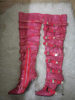 Crystal Over The Knee Boots Fashion Thigh High Buckle Strap Boots - Divine Diva Beauty