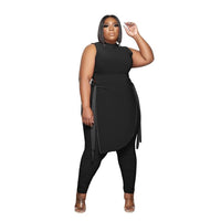 Plus Size avail Two Piece Outfits Sleeveless Round Neck Bandage Crop Tops Pants Sets - Divine Diva Beauty