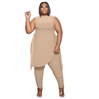 Plus Size avail Two Piece Outfits Sleeveless Round Neck Bandage Crop Tops Pants Sets - Divine Diva Beauty