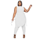 Plus Size avail Two Piece Outfits Sleeveless Round Neck Bandage Crop Tops Pants Sets - Divine Diva Beauty
