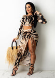 Sexy High Split Leopard Skirts Sets 2 Pieces Party Wear - Divine Diva Beauty