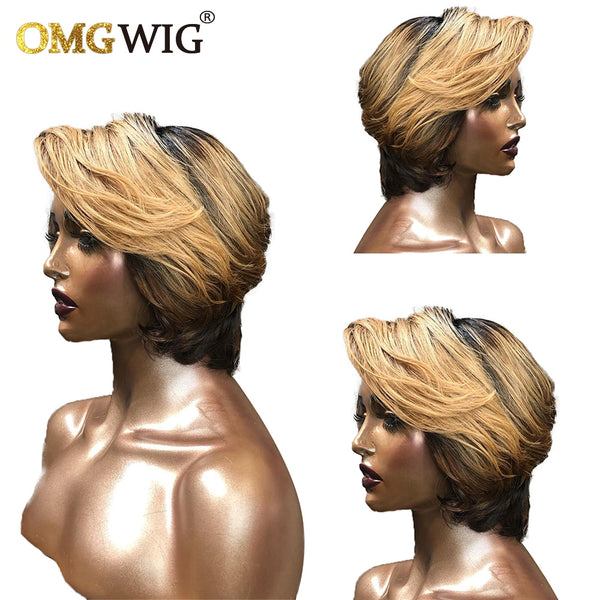 Honey Blonde Short Pixie Wig Pre Plucked 13x6x1 Side Part Human Hair Wigs Brazilian Virgin Remy Lace Frontal Wig - Divine Diva Beauty