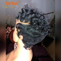 New Pixie Cut Short Curly Human Hair Wig  With Baby Hair Side Part Bob Wig Lace Deep Part Wig Brazilian Remy Hair - Divine Diva Beauty