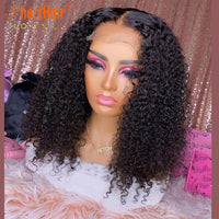 Short Hair Afro Kinky Curly Lace Front Human Hair Wigs Brazilian Remy Deep Curly Wig Prepluck 150 Density - Divine Diva Beauty
