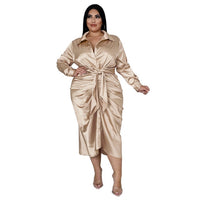 Plus Size avail  Silk Pleated Tie Turn Down Collar Elegant Shirt - Divine Diva Beauty