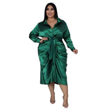 Plus Size avail  Silk Pleated Tie Turn Down Collar Elegant Shirt - Divine Diva Beauty