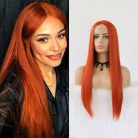 Natural Straight Red Lace Front Wig Heat Resistant Synthetic - Divine Diva Beauty