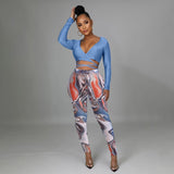 2Pcs Leggings pants V Neck Low Cut shirt - Divine Diva Beauty