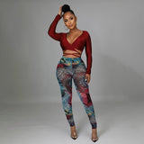 2Pcs Leggings pants V Neck Low Cut shirt - Divine Diva Beauty