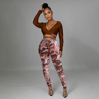 2Pcs Leggings pants V Neck Low Cut shirt - Divine Diva Beauty