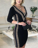 Sequin V-Neck Bodycon Midi Dress - Divine Diva Beauty