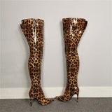 Patent Leather Sexy Women Thigh High Boots Leopard 11+ - Divine Diva Beauty