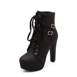 Lace-Up Platform Round Toe Square Heels Boots 11+ - Divine Diva Beauty