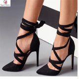 Lace up Women Pumps Pointed Toe Thin High Heels Pumps  shoe 11+ - Divine Diva Beauty
