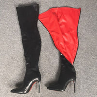 Thigh High Boots Pointy Toe Faux Leather Back Zip Stiletto Heels Boot 11+ - Divine Diva Beauty