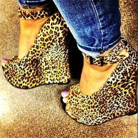 Leopard Peep Toe Wedge heel shoe 11+ - Divine Diva Beauty