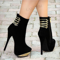 Ankle Boots Round Toe Stiletto High Heels Side Zip Booties 11+ - Divine Diva Beauty