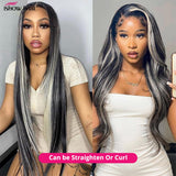 Grey Highlight Wig Human Hair Wigs Ombre 13x4 Straight Lace Front Wig 30 Inch HD Lace Frontal - Divine Diva Beauty