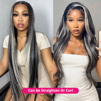 Grey Highlight Wig Human Hair Wigs Ombre 13x4 Straight Lace Front Wig 30 Inch HD Lace Frontal - Divine Diva Beauty