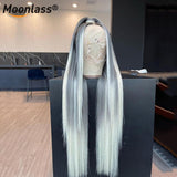 13x4 Lace Frontal Human Hair Wig Gray Lace Front Wig Brazilian Virgin Ombre Grey Hair HD Transparent Lace Frontal Human Hair Wig - Divine Diva Beauty