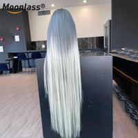 13x4 Lace Frontal Human Hair Wig Gray Lace Front Wig Brazilian Virgin Ombre Grey Hair HD Transparent Lace Frontal Human Hair Wig - Divine Diva Beauty