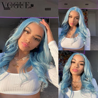 30 Inch Blue Colored Human Hair Lace Front Wigs HD Transparent Lace Body Loose Wave Virgin Human Hair Wigs - Divine Diva Beauty