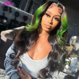 Green Highlight Wig Human Hair Brazilian Virgin Body Wave Lace Front Wig Ombre Colored Human Hair Wigs HD Lace Frontal Wig - Divine Diva Beauty