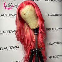 Highlight Pink Body Wave 13x4 HD Lace Frontal Human Hair Wigs Straight Lace Front Wig Wavy 613 Blonde Colored Full Women 13x5 - Divine Diva Beauty