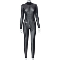 High Neck Sexy Long Sleeve Mesh Jumpsuit bodysuit - Divine Diva Beauty